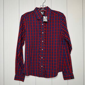Rodeo Cowgirl Western Plaid Ruffle Shirt Rockies Red Blue Cotton S NWT